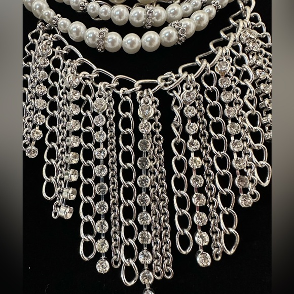 Premier Designs Pearl and Silver Toned Layered Necklaces with Enhancement Pin - Picture 5 of 10